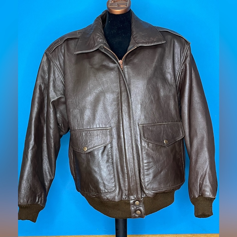 Anatolia brown leather bomber jacket size medium made in Turkey